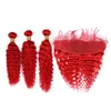 Cheveux humains péruviens Bundles de vague profonde rouge pur 3pcs avec fermeture frontale 13x4 4pcs / lot de cheveux ondulés de couleur rouge tisse avec dentelle frontale