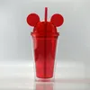 450ml Mouse Mouse Earbler 8 Kolory Double Walled Akrylowe Kopuła Tumbler przezroczysta z samą kolorową słomką