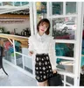 New design women's turn down collar star rhinestone tassel pin patchwork long sleeve ruffles white chiffon blouse shirt tops plus size L XL