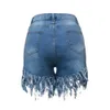 Mulheres Juniors Denim Shorts Casual Sexy cintura alta desgastadas primas Hem borlas Calças Curtas Jeans Moda BODYCON