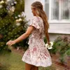 Grace imprimé fleuri Mini robe femmes rétro à manches courtes col en V robe Sexy 2019 été Boho Chic plage Hippie robe courte