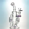 8 Pouces Double Recycleur Bong En Verre Hélice Spinning Percolater Conduite D'eau Violet Vert Moulin À Vent Perc Cire Dab Rig Avec Bol En Verre XL167