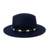 Trend Rivet Belt Decor Plain Wool Felt Jazz Fedora Hat For Men Women Unisex Flat Brim Panama Gambler Hats Caps Gentleman Trilby2831225