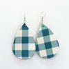 Buffalo Plaid örhänge 7 färger PU LÄDER TEARDROP Earrings Faux Leather Water Drop örhängen Fashion Grid örhängen smycken JY8713170851