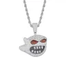 14K Iced Out Ghost Pendant Bling Necklace Micro Pave Cubic Zircon Pendant Halloween Jewelry