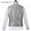 Гвенвифар New Silver рыбья чешуя напечатанных Suit One Button для мужчин Slim Fit свадебное платье смокинги (Пиджаки + жилет + брюки) Костюм Homme