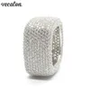 Vecalon Luxury Promise Ring 925 Sterling Silver Micro Pave 450 stks Diamond CZ Betrokkenheid trouwringen voor dames heren sieraden