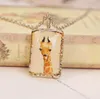 Fashion-Deer Giraffe Pendant Necklaces Double Sided Square Giraffe Long Sweater Chain Hand Drawing Deer Chain Christmas Gift