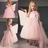 Prenses Yüksek Düşük Sapanlar Çiçek Kız 'Elbiseler Yay Kızlar Doğum Günü Örgün Abiye İlk Communion Elbiseler Çocuklar için Tutu Pageant Düğün için