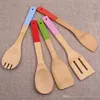 5 kleuren bamboe lepel spatel draagbare houten niet-stick schop soep lepel keuken koken sleuf spatel mengbare houder schoppen BH2298 ZX