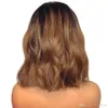 Ombre cor onda curta frente do laço perucas de cabelo humano com cabelo do bebê pré arrancado virgem brasileiro bob corte nós descorados 2713902