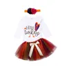 Ensemble de vêtements de Thanksgiving pour bébé fille, barboteuse à manches longues, jupe en Tulle, bandeau, tenue d'automne