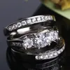 Yhamni Elegant Bröllopsförlovning Ringar Set 3 st 100% 925 Sterling Silver Ring Tillbehör CZ Zircon Smycken LRA0137