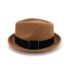 Latest Women Men Upturn Brim Wool Felt Fedora Hats with Ribbon Party Jazz Trilby Cap Black Homburg Ladies Church Hat