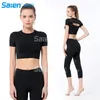 Roupas Yoga Outfit Mulheres Sexy Sleeve Crop Tops Cintura Alta Leggings 2 peça Bodycon Set Casual Tracksuit