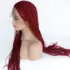 Wigs High quality TWIST Braided Wig burgundy wine red color color senegalese twist full Lace Front Wigsr Long Braid Wigs with Baby Hair