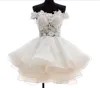 Custom Ball Gown Short Wedding Dresses New Coming Organza Crystal Handmade Appliques Sheer Tiered Fashionable