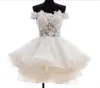 Benutzerdefinierte Ballkleid Kurzer Brautkleider Neue kommende Organza Kristall Handgemachte Appliquen Sheer Tiered Mode