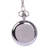 Retro Dubbel ansikte Smooth Silver Roman Numerals Mekanisk Pocket Watch Hängsmycke Med Kedja Quartz Unisex Bästa Present