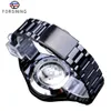 Forsining Relógio Automático Masculino Preto Auto-Vento Velocidade Carro Masculino Data Pulseira de Aço Militar Pulso Mecânico Relojes Hombre248M