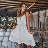 Sommarklänning Kvinnor Dot Skriv ut Sexig Backless Ruffle Mini Slip Sundresses Casual 2020 Ladies White Pink Spaghetti Strap Kläder