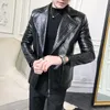 Casacos de couro dos homens Moda preta Slim Fit Club Outfit Biker Coat