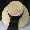 FGHGF Naturel Femmes Chapeaux De Soleil Ruban Noir 9cm 13cm 15cm Plat Top Grand Large Bord Chapeaux De Paille Chapeau De Paille Chapeu Sombrero Chapeaux De Plage D19011106