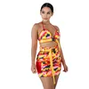 New Summer Camuflage Beach 2 partes conjuntos mulheres halter botão colete sutiã e alta cintura mini saia set beachwear clubwear outfits