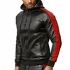 Jaquetas masculinas outono inverno inverno novo retro preto pu do capuz de couro sólido jaqueta de gola sólida jaqueta de windbreaker de manga longa pura#g2