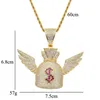 Hip Hop Iced Out Zircon Dollar Symbol Burse Wing Pingente Pingente Calhas de Bling Silver Bling Jóias Men8160210