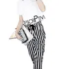 Womens Set Summer White Letter Printed T Shirt Sexy Cropped Tops +Striped Pants Calf Length Casual Tracksuit