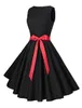New A-line Black Satin Gothic Short Colorful Wedding Dresses Sleeveless Red Sash Vintage Tea Length Informal 1950s 60s Bridal Gowns