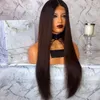 Perruques Full Lace Wig synthétiques lisses et soyeuses, brunes naturelles, avec cheveux de bébé, résistantes à la chaleur, sans colle, pour femmes noires