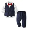 4PCs Kids Gentleman Clothes Toppar Boys kostymer för bröllop kostym solid färg väst tröja byxor outfit