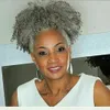 Hot style Afro bouffée courte queue de cheval Kinky Curly Buns pas cher cheveux gris Chignon postiche clip en chignon de cheveux gris queues de cheval