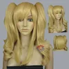 Peluca de cosplay rubia beige resistente al calor de 18 pulgadas con coletas con clip