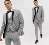 Custom Made Grey Mens Suits Black Lapel Slim Fit Wedding Suits for Groom Groomsmen Prom Casual Suits Jacket Pants Vest Bow Tie232h