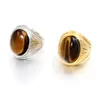 Vintage hommes garçon ovale oeil de tigre pierres marron avec symbole anneau en acier inoxydable bijoux hommes accessoires Anel Aneis6876788