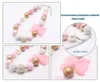 Fashion Pink Bowknot Girls Beads Necklace Child Kids Chunky Beaded Necklace Cute Design Jewelry For Gift