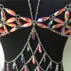 Bling Metal Tassel Details Tank Tops Festival Rave Clothing Summer Sexy Backless Rave Body Chain Beach Tops