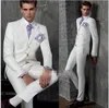 Düğün Ceket Pantolon Tasarım Groomsmen Şal Yaka Damat Smokin Beyaz Erkekler Düğün Takımları / Balo Best Man Blazer (Ceket + Pantolon + Yelek)