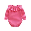 Alemanha de cor sólida infantil camisolas de manga comprida plissada coleira de algodão macacão bebé rosa bege branco roupas de outono