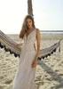 Rish Dresses Bohemia Deep V Neck Lace Appliqued Beach Boho Floor Length Chiffon Long Wedding Dress Bridal Gowns Robe De Marie
