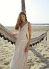 Bohemia 2019 Rish Vestidos de Noiva Profundo Decote Em V Lace Appliqued Praia Boho Até O Chão Chiffon Longo Vestido de Noiva Vestidos de Noiva Robe 266L