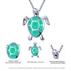 BOHO Moda Kadın Mavi Beyaz Yeşil Yangın Opal Kolye 925 Ayar Gümüş Kolye Büyük Kaplumbağa Kolye Kolye Kadınlar için