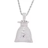 Pendentif de sac d'argent en Dollar américain avec chaîne de Tennis, couleur or et argent, Zircon cubique, collier Hip hop pour hommes, bijoux pour cadeau 276b