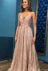 Glitter Sexy Lovertjes Deep V-hals Een lijn prom dresses spaghetti riemen backless vloer lengte een lijnavond gegroeid formele jurken vestidos