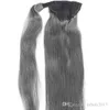 Silver Grå Human Hair Ponytails Hårstycke Wrap Around Dye Free Natural Hightlight Salt och Pepper Grå Hår Ponytail Silky Straight