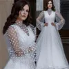 Białe nowe eleganckie sukienki balowe okrągły wzór kropki seksowne długie rękawy bąbelkowe Proste zamiatanie pociągu wieczorowe Vestidos de Soiree