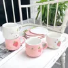 250ml Cartoon Cute strawberry Coffee Mugs Ceramic Creative Floral Juice Tea Cup with Tray Girlfriend Gift